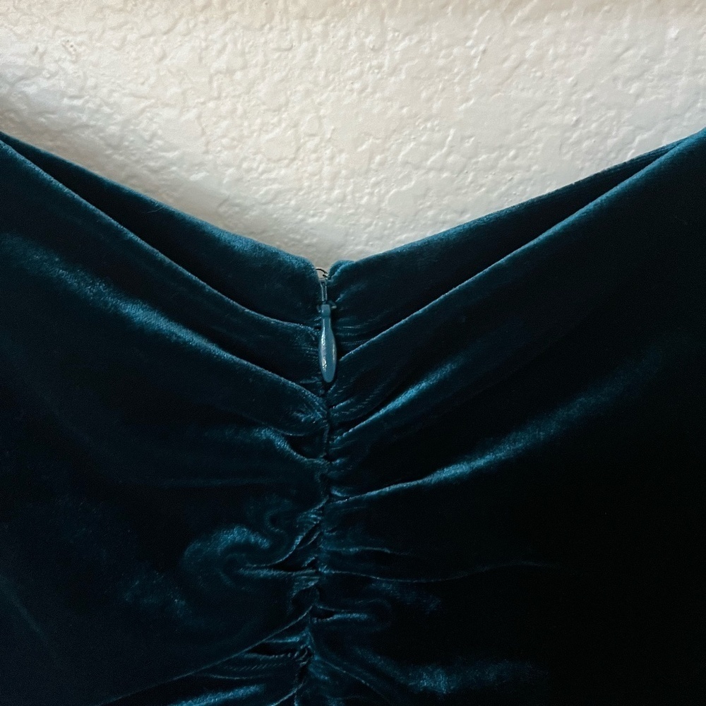 LOVERS + FRIENDS | Andie Ruched Velvet Fabric Mini Dress in Deep Teal | Size S - Picture 7 of 11